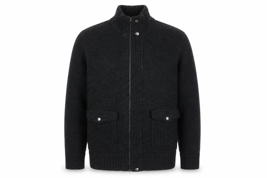 Front view of Banana Republic Men's Black Wool Knit Jacket Medium