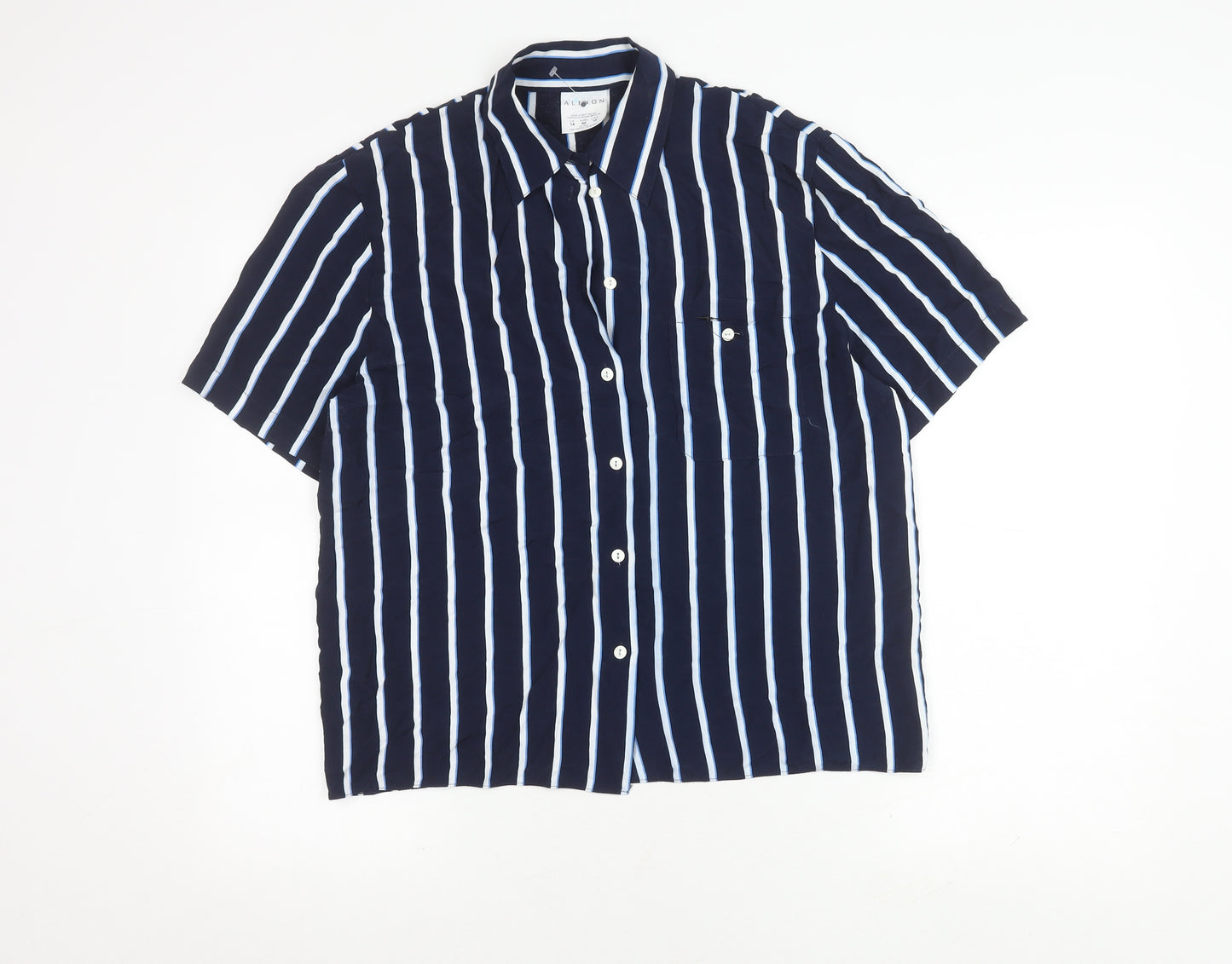 Alexon Women's Blue Striped Button-Up Shirt Size 14
