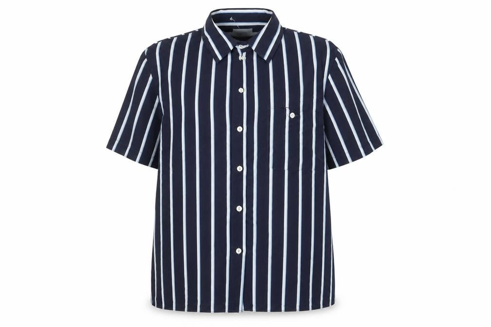 Front view of Alexon Women's Blue Striped Button-Up Shirt, size 14