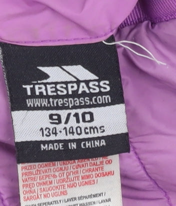 Trespass Girls Purple Puffer Jacket 9-10 Years - Winter Warm
