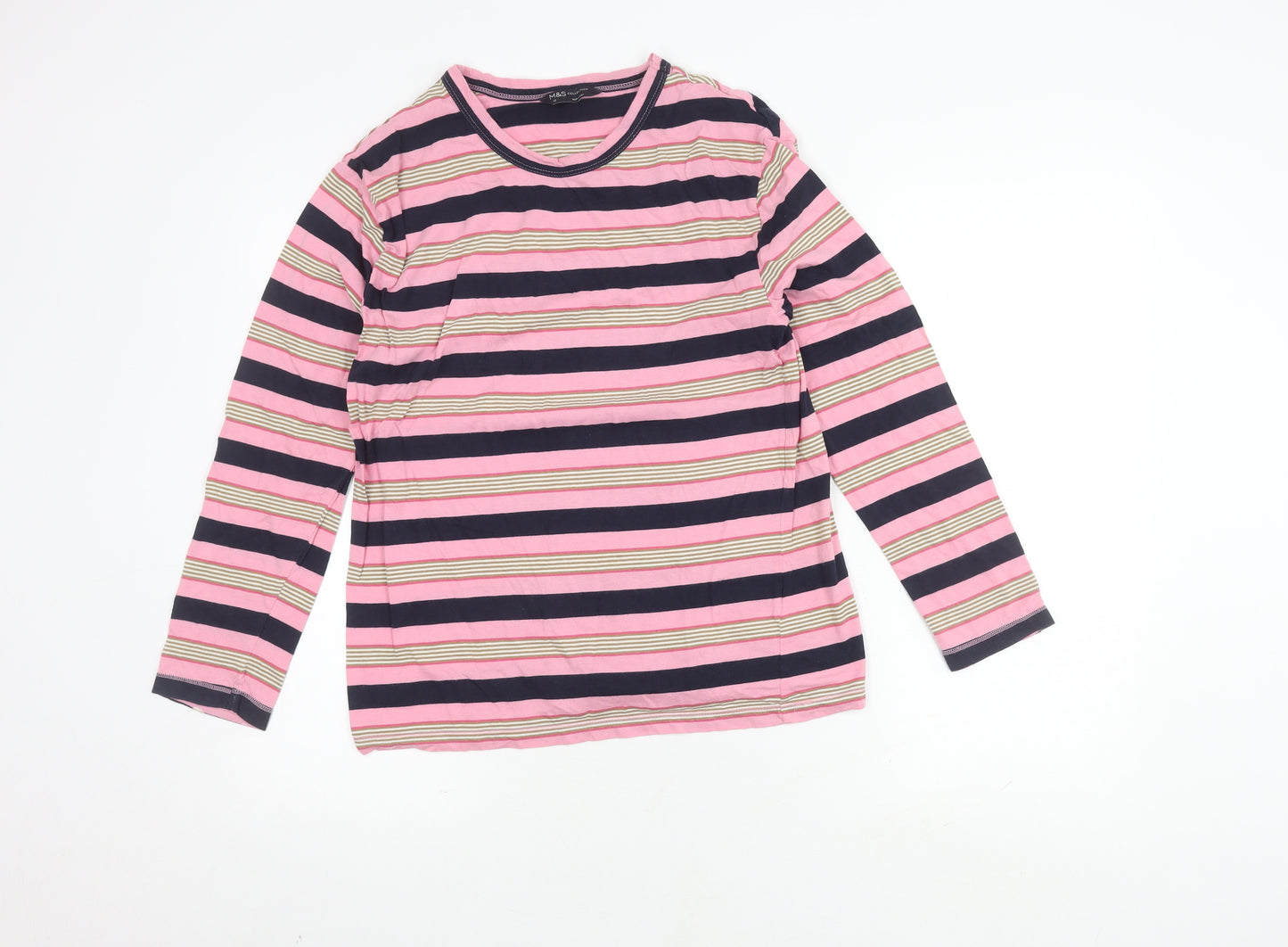 Marks and Spencer Women's Pink Striped T-Shirt Size 10