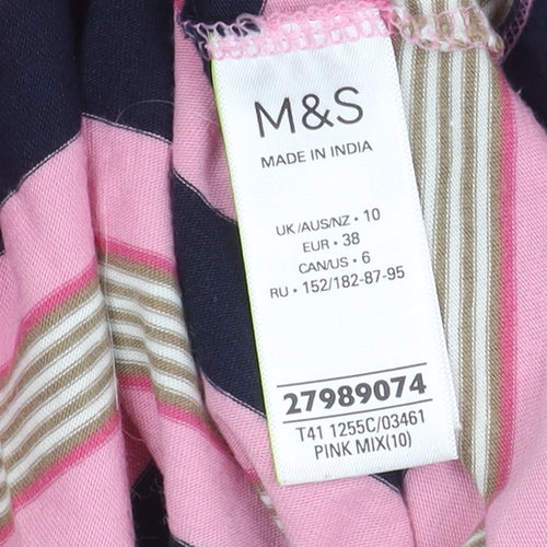 Marks and Spencer Women's Pink Striped T-Shirt Size 10