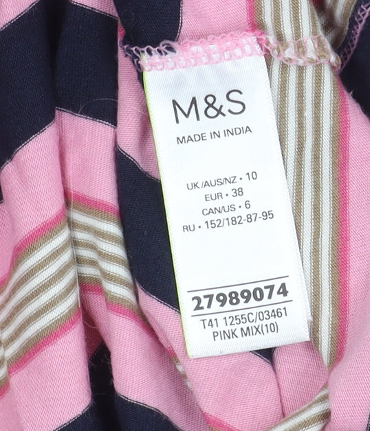 Marks and Spencer Women's Pink Striped T-Shirt Size 10