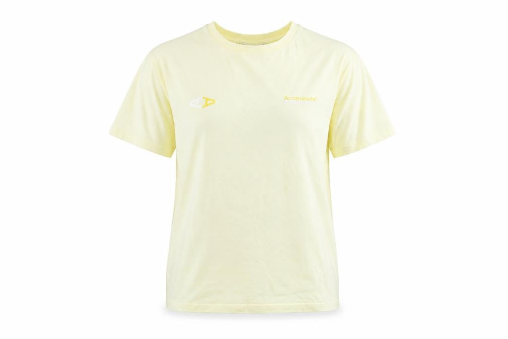 Front view of Arcminute unisex yellow geometric print t-shirt m
