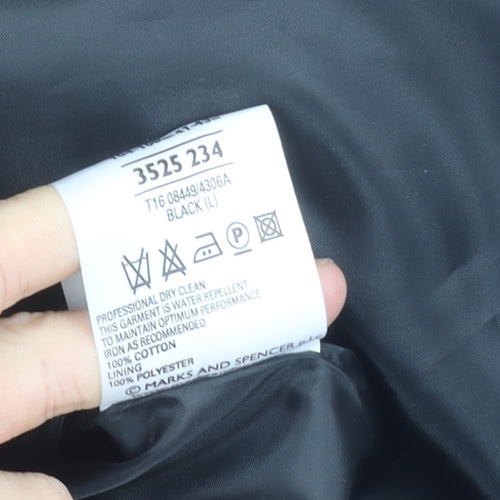 Marks and Spencer Women's Black Coat - Size L, Water Repellent