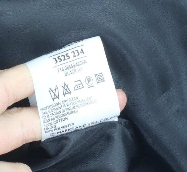 Marks and Spencer Women's Black Coat - Size L, Water Repellent