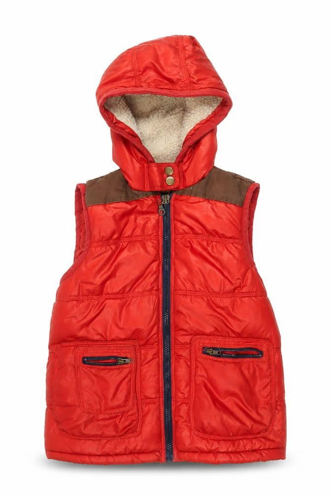 Front view of River Island Women's Red Hooded Waistcoat, size 12