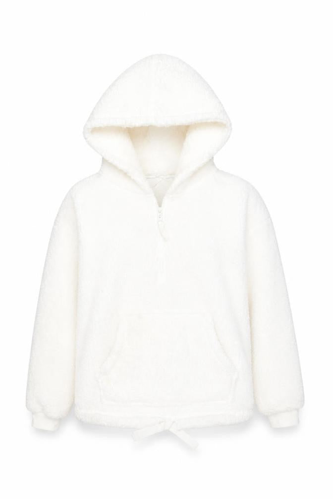 FatFace Women's White Hoodie Size 8, Zip Fleece
