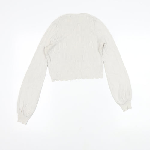 Zara Women's White Cropped Blouse, Size S, Crew Neck
