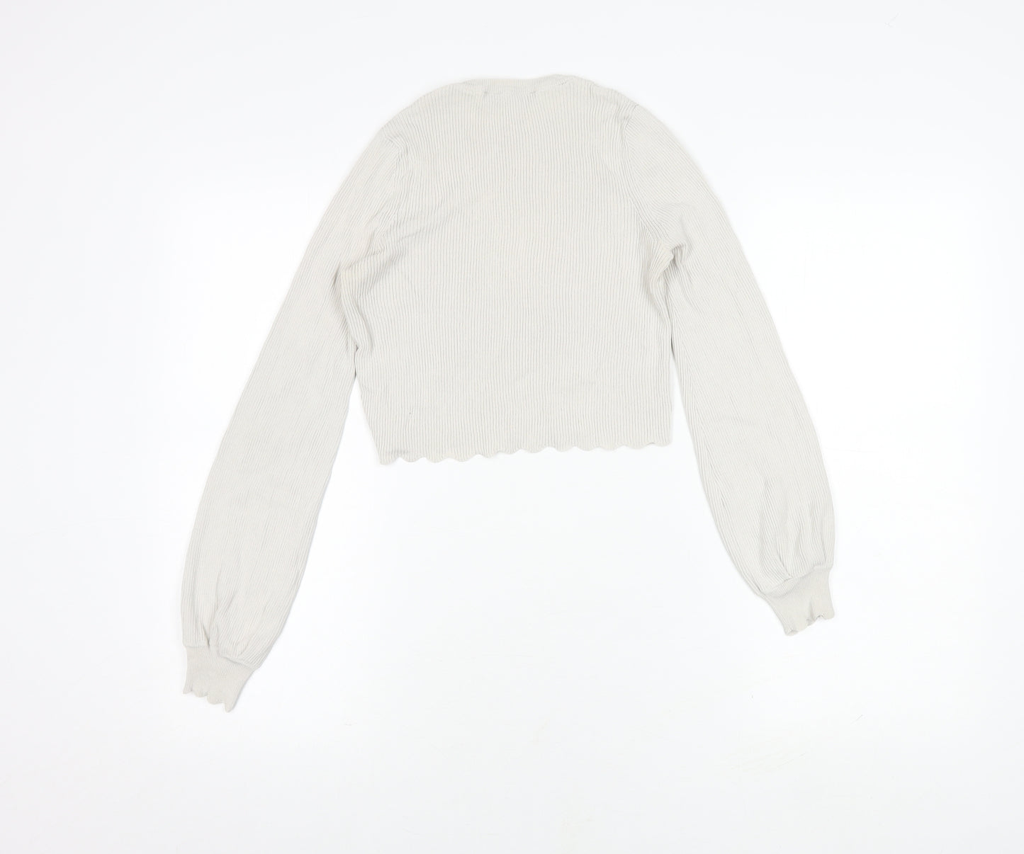 Zara Women's White Cropped Blouse, Size S, Crew Neck