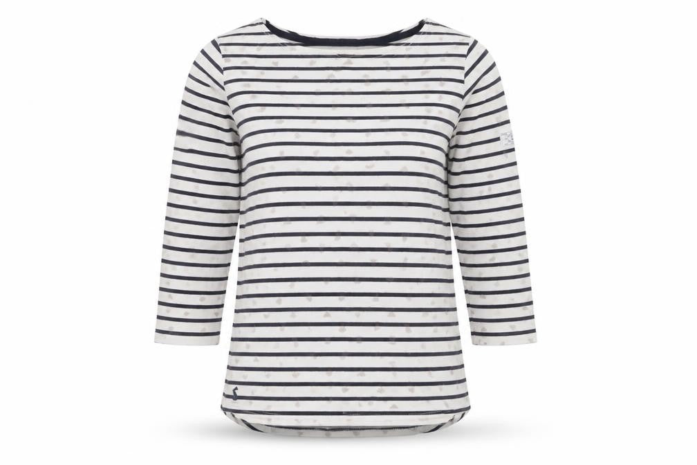 Front view of Joules Women's White Stripe 3/4 Sleeve Top