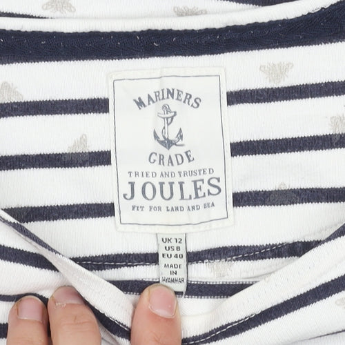 Joules Women's White Stripe 3/4 Sleeve Top