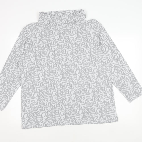 Isle Women's Grey Floral Roll Neck Jumper L