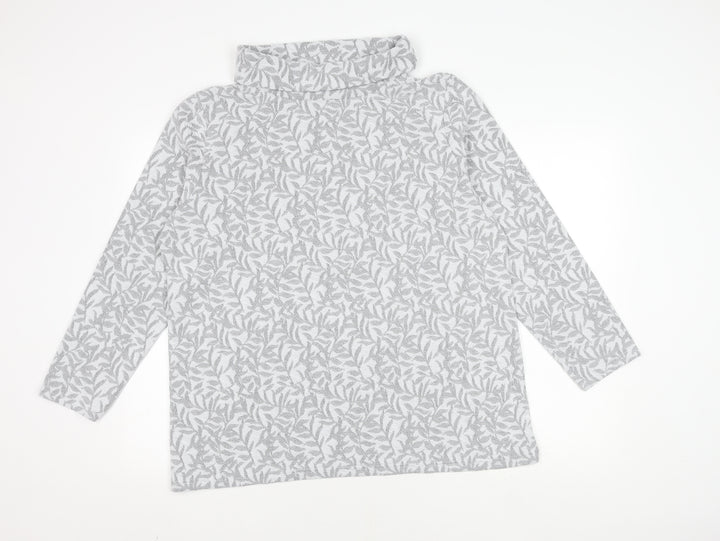 Isle Women's Grey Floral Roll Neck Jumper L
