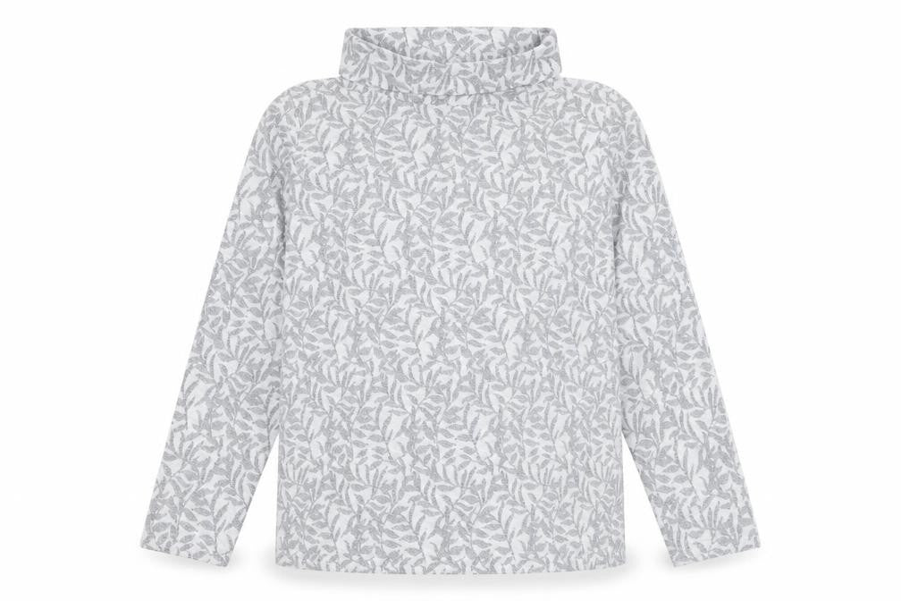 Front view of Isle Women's Grey Floral Roll Neck Jumper L