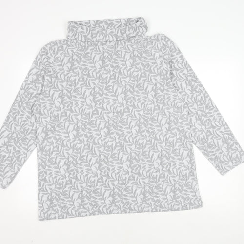 Isle Women's Grey Floral Roll Neck Jumper L