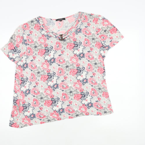Dunnes Women's Floral T-Shirt Size 20 V-Neck Short Sleeve