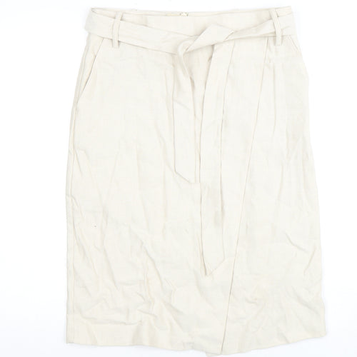 Next Women's Beige Pencil Skirt Size 10 Cotton Linen