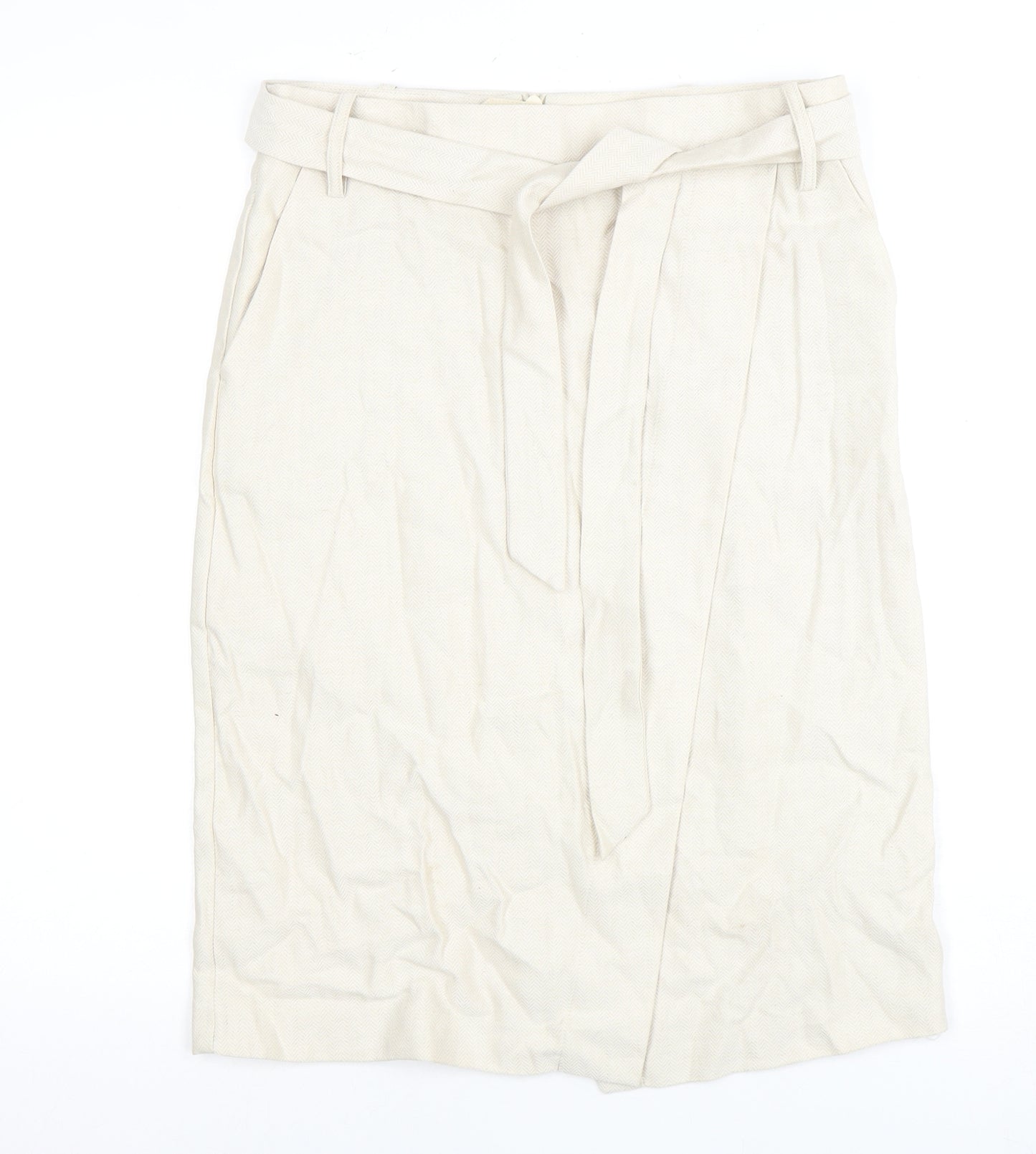 Next Women's Beige Pencil Skirt Size 10 Cotton Linen