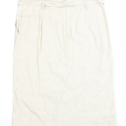 Next Women's Beige Pencil Skirt Size 10 Cotton Linen