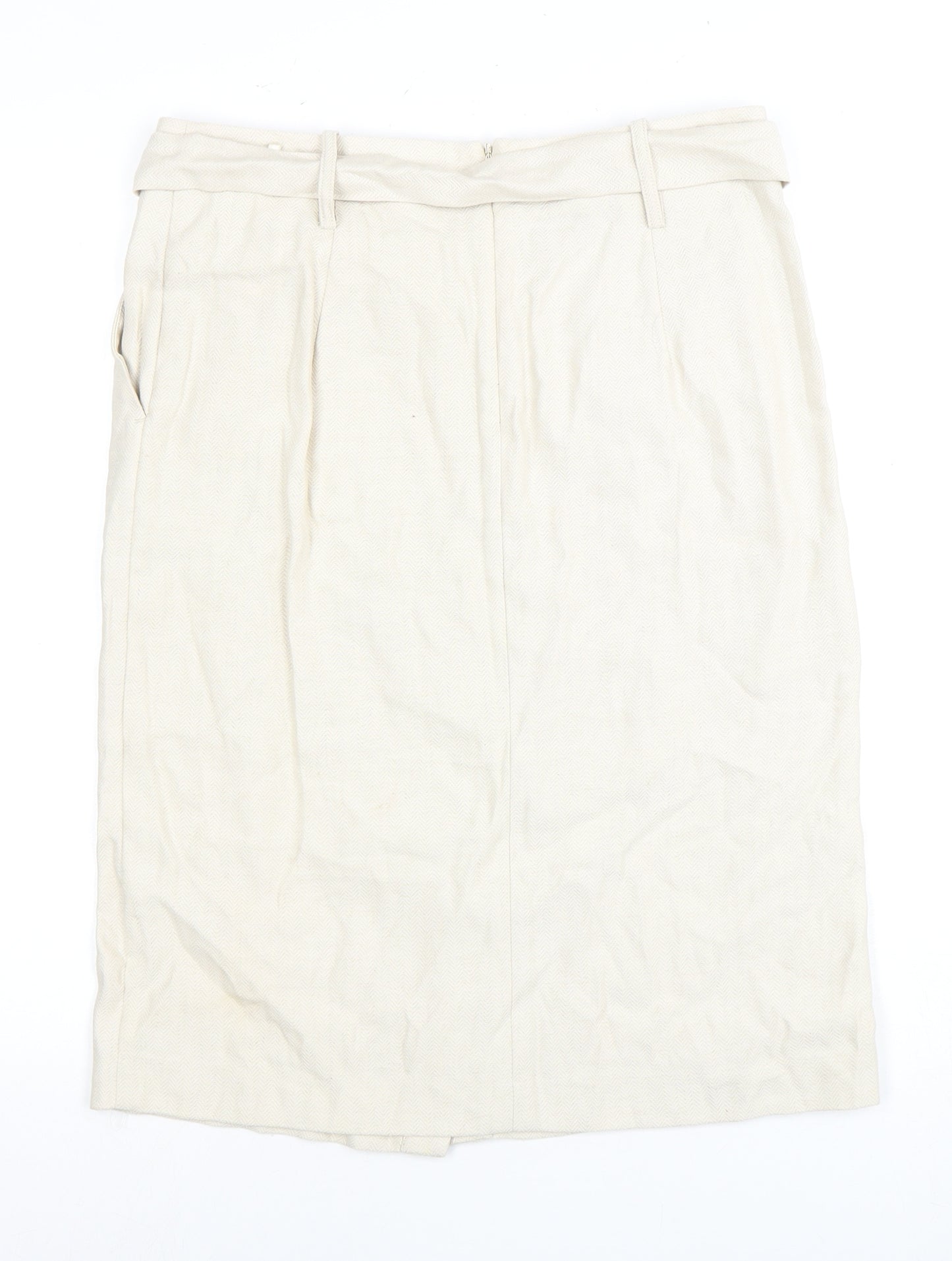 Next Women's Beige Pencil Skirt Size 10 Cotton Linen