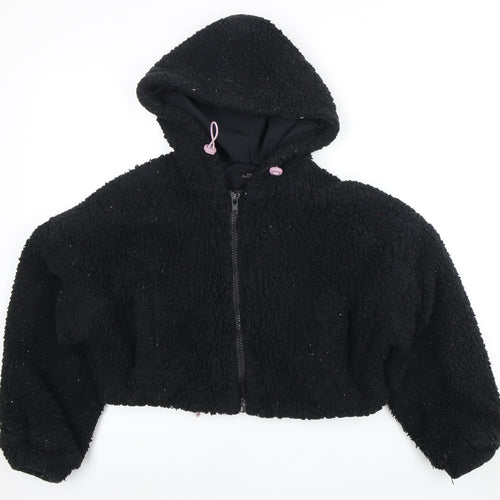 Urban Outfitters Women's Cropped Black Fleece Hooded Jacket XS