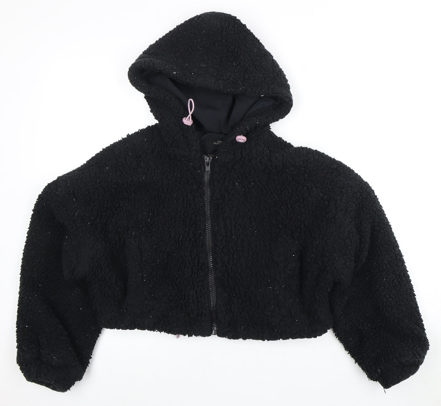 Urban Outfitters Women's Cropped Black Fleece Hooded Jacket XS