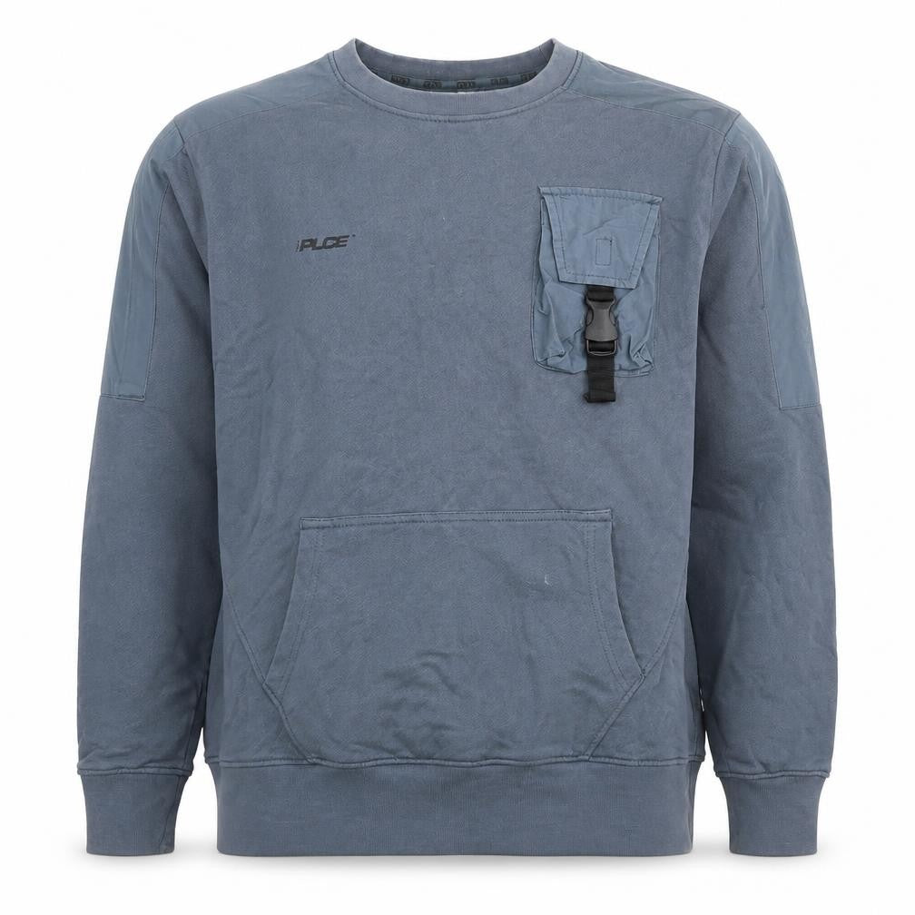 Front view of PLCE Men's Blue Pullover Sweatshirt S - Buckle Accent