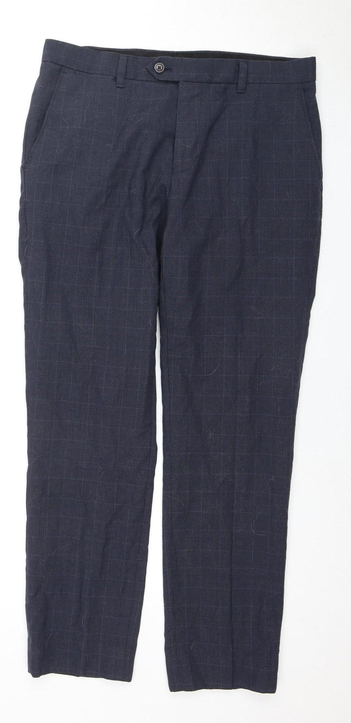 Next Men's Blue Check Suit Trousers Size 32W 29L Short