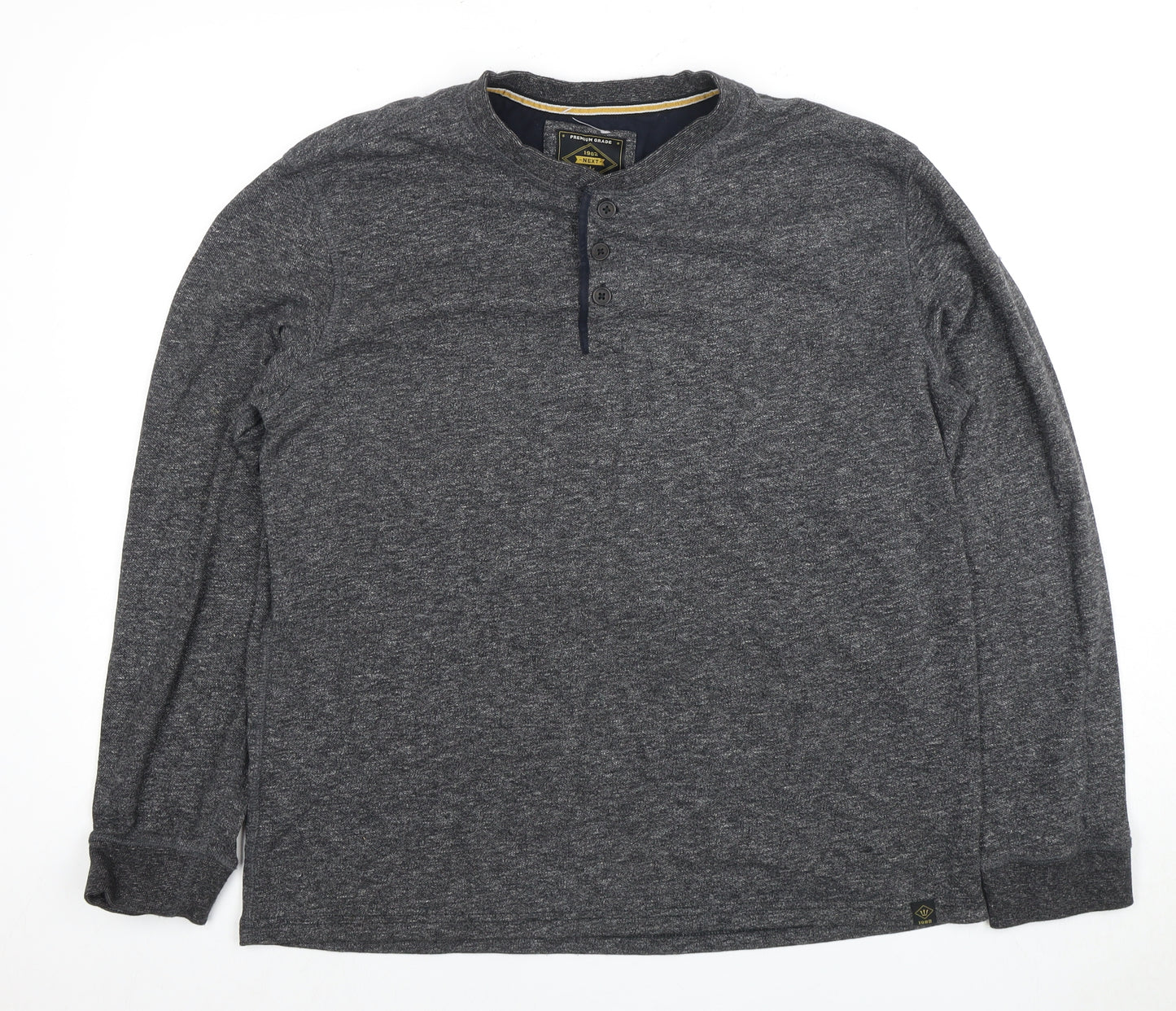 Next Men's Grey Henley Long Sleeve T-Shirt Size L