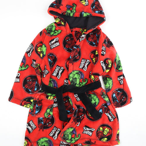 George Boys Marvel Red Fleece Robe 5-6Y Hooded Belted Superhero