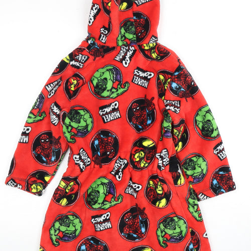 George Boys Marvel Red Fleece Robe 5-6Y Hooded Belted Superhero