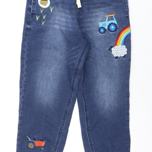 Next Girls Blue Denim Jeans, Size 6-7 Years, Fun Embroidery
