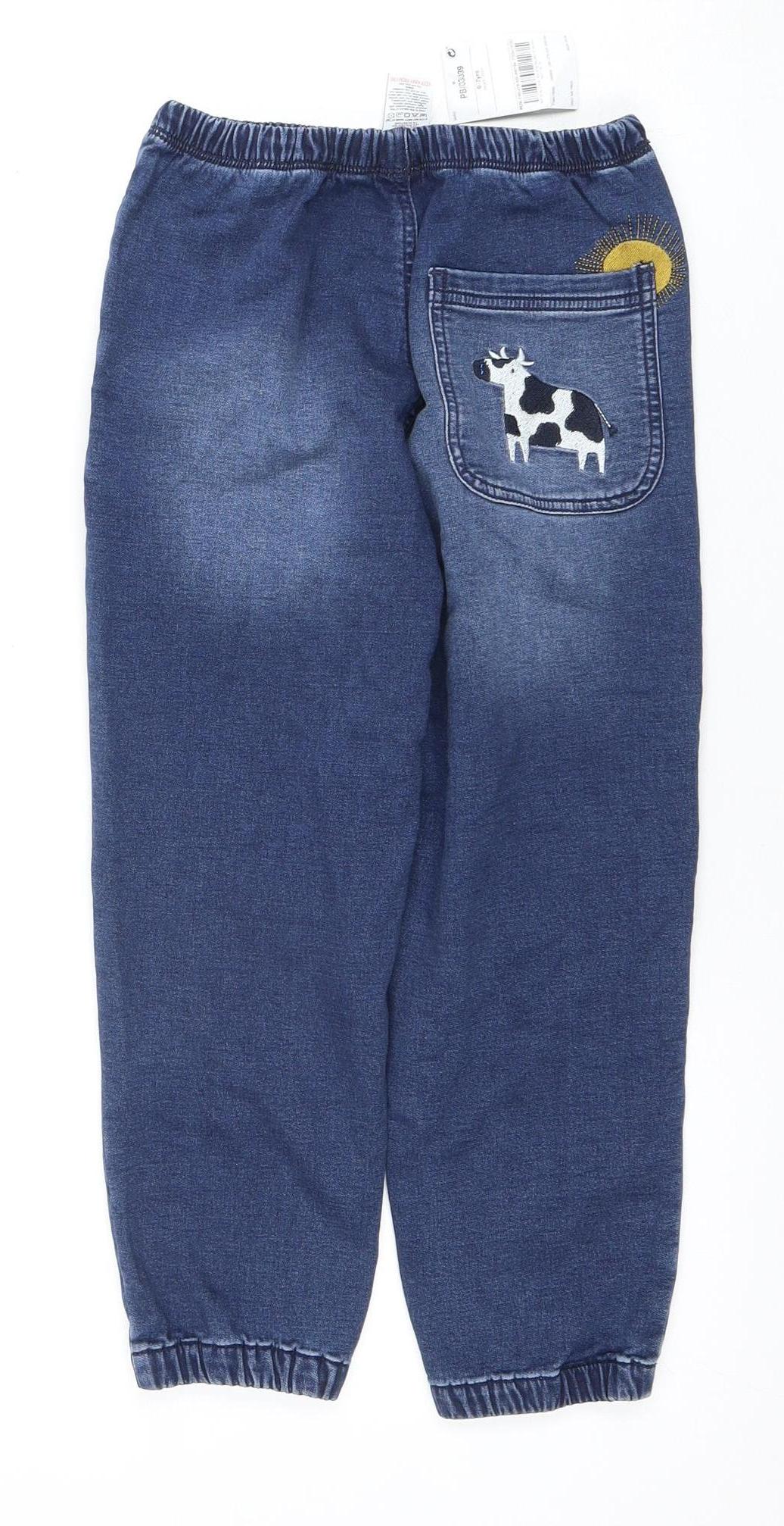 Next Girls Blue Denim Jeans, Size 6-7 Years, Fun Embroidery
