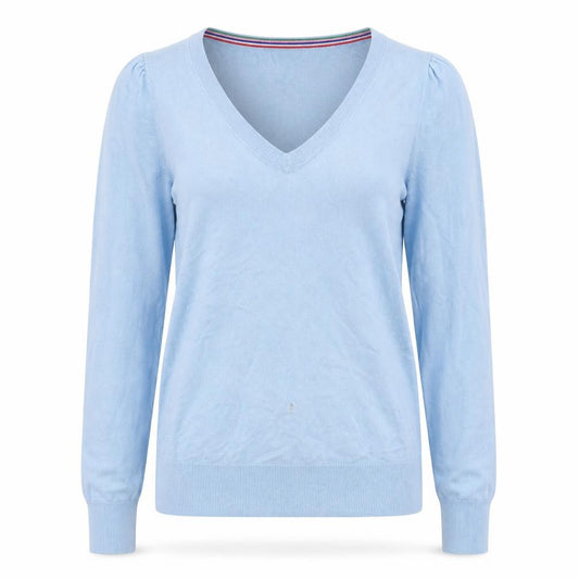 Front view of Boden Women's Blue V-Neck Cotton Sweater -, size S