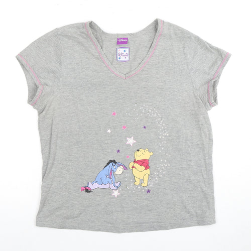 Disney Women's Grey T-Shirt 12 V-Neck Cartoon Casual