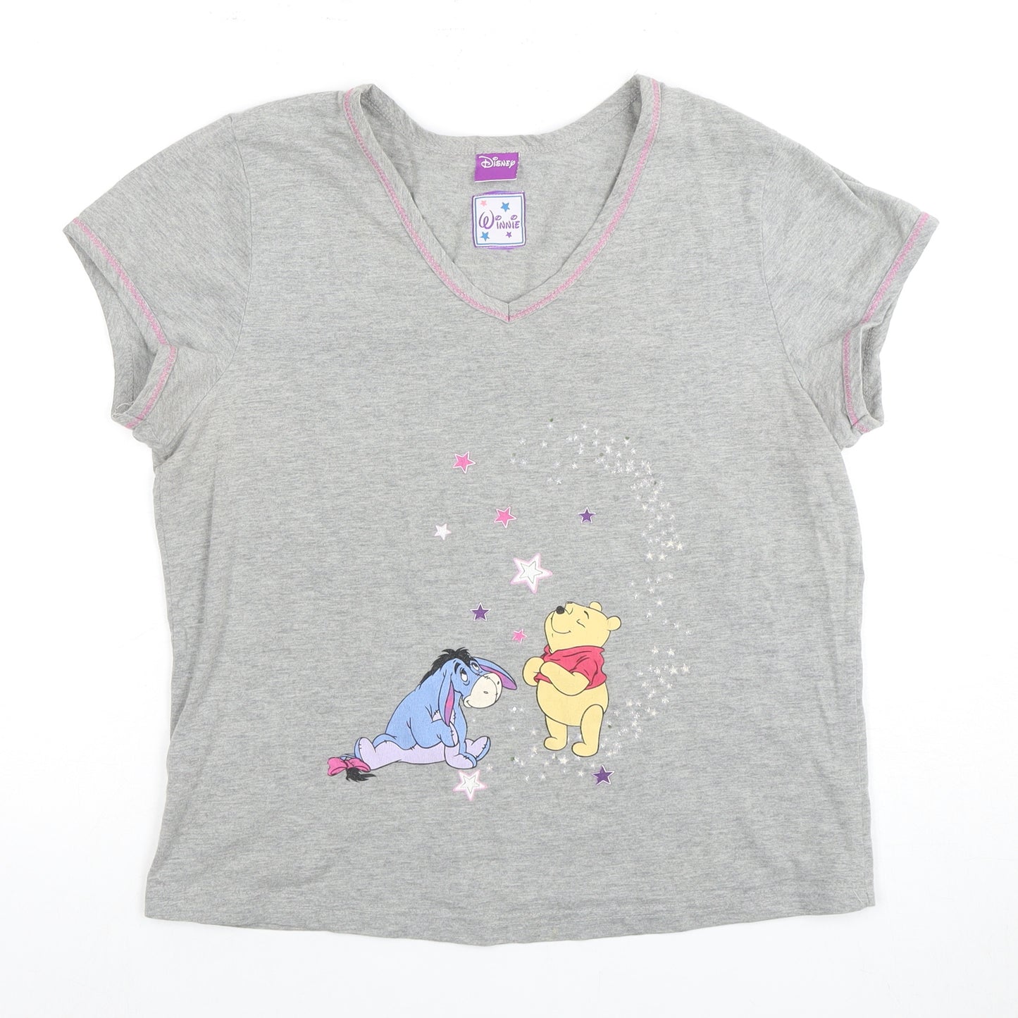 Disney Women's Grey T-Shirt 12 V-Neck Cartoon Casual