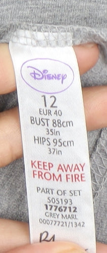 Disney Women's Grey T-Shirt 12 V-Neck Cartoon Casual