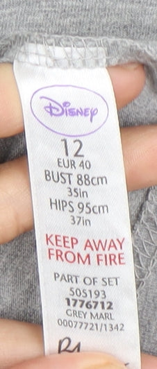 Disney Women's Grey T-Shirt 12 V-Neck Cartoon Casual