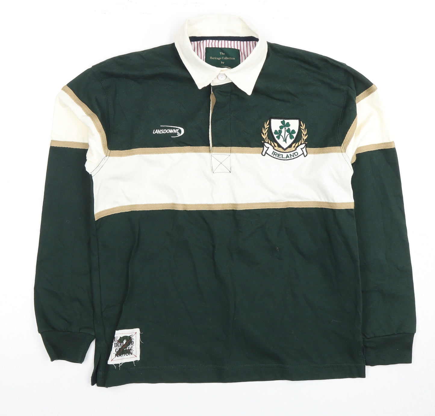 Lansdowne Boys Green Polo Shirt, Long Sleeve Rugby Top 7-8 Years