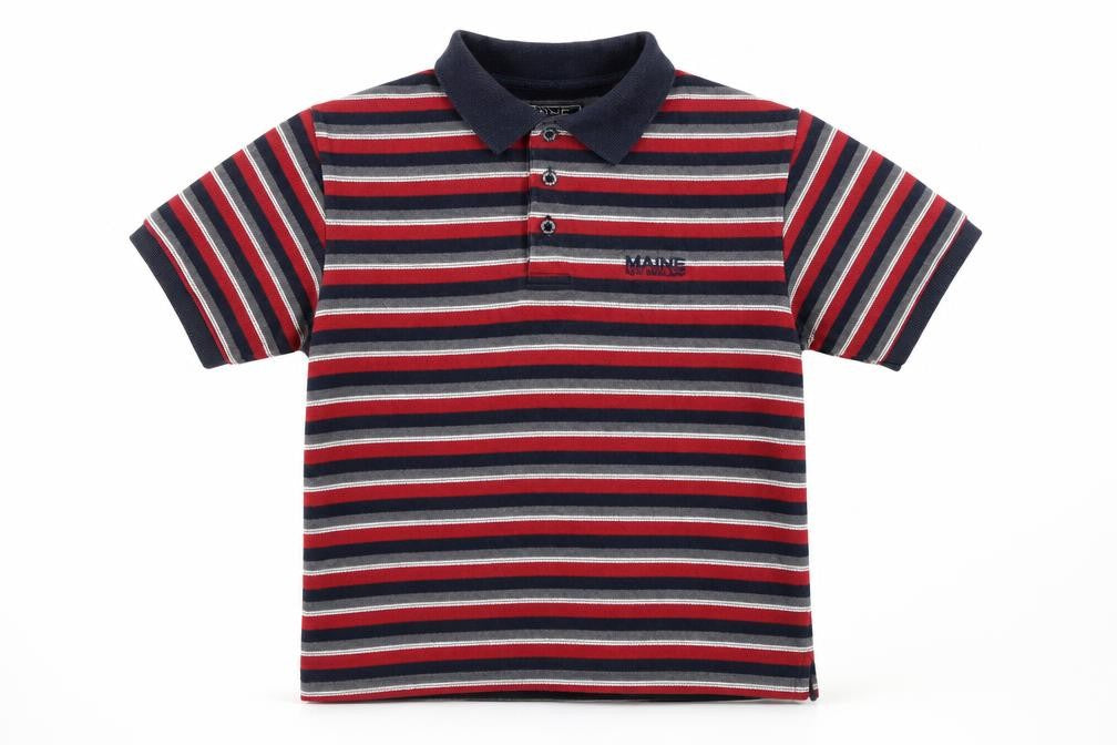 Front view of Maine New England boys’ multicoloured polo, size 5-6, striped