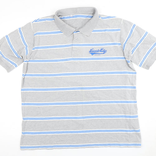 Leicester City Men's Grey Striped Polo Shirt L