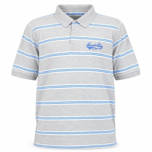 Leicester City Men's Grey Striped Polo Shirt L