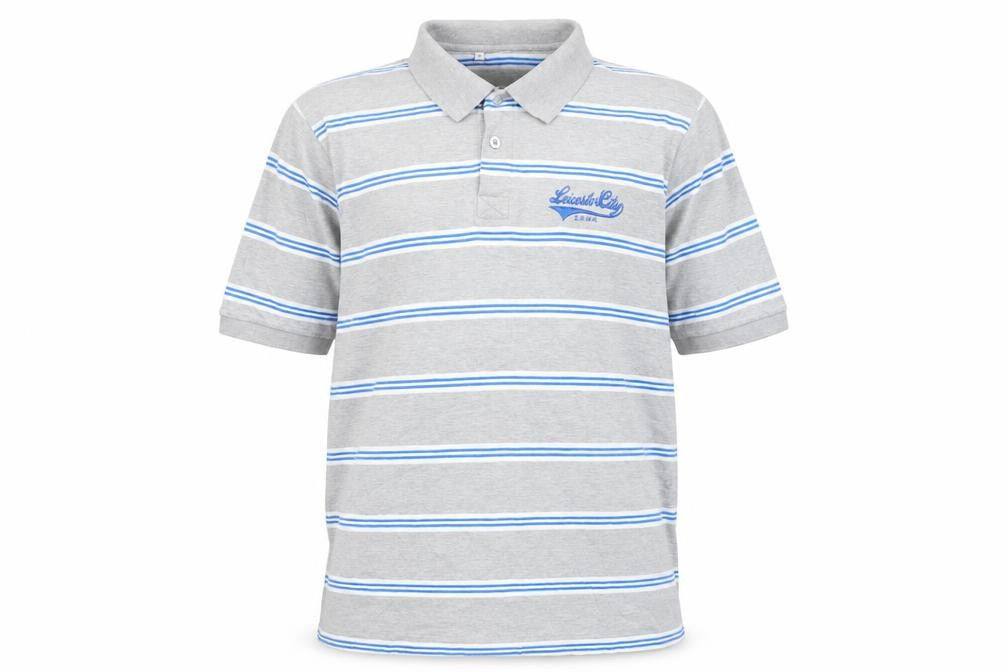 Leicester City Men's Grey Striped Polo Shirt L