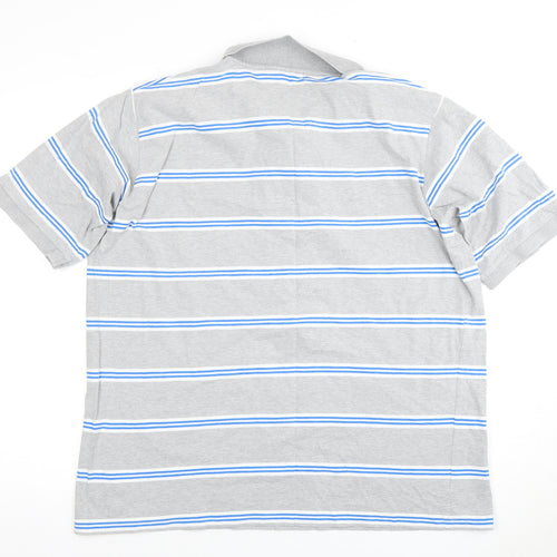 Leicester City Men's Grey Striped Polo Shirt L