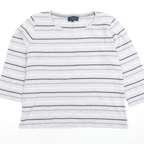 Viyella Women's Grey Striped 3/4 Sleeve Top, Size L