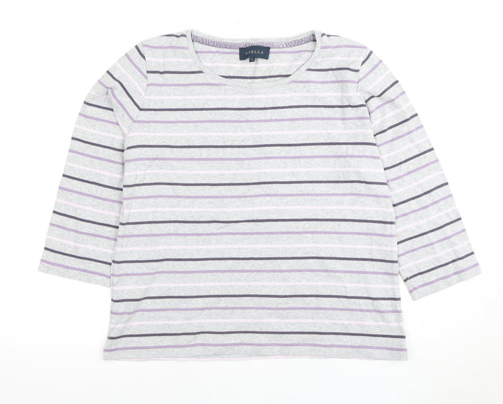 Viyella Women's Grey Striped 3/4 Sleeve Top, Size L