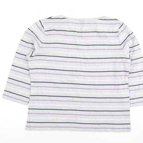 Viyella Women's Grey Striped 3/4 Sleeve Top, Size L