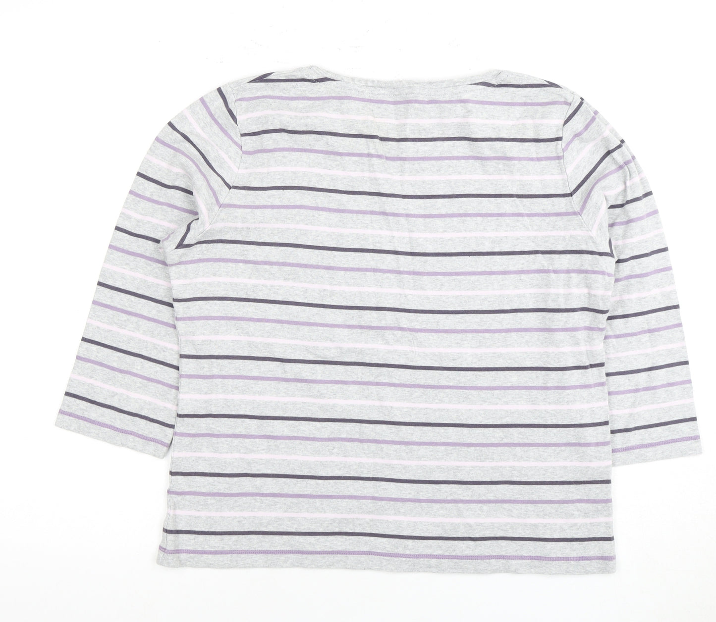 Viyella Women's Grey Striped 3/4 Sleeve Top, Size L