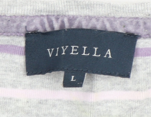 Viyella Women's Grey Striped 3/4 Sleeve Top, Size L